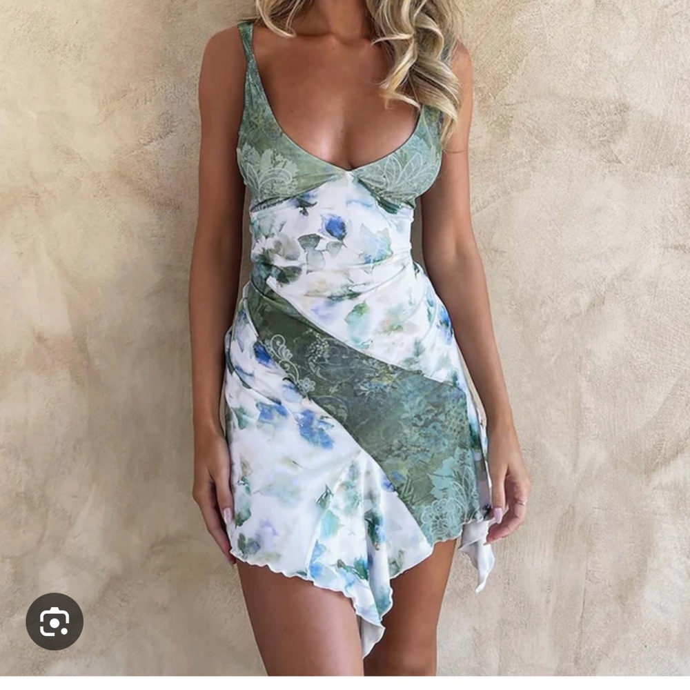 Floral Green and Blue Women's Dress